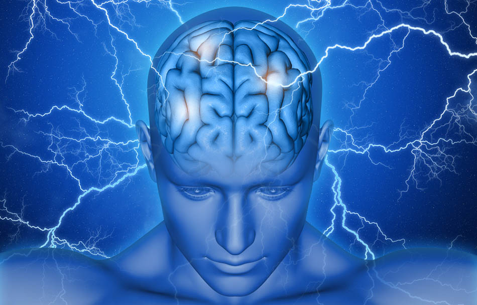 Blue virtual man showing brain surrounded by lightning | How Modalert Works
