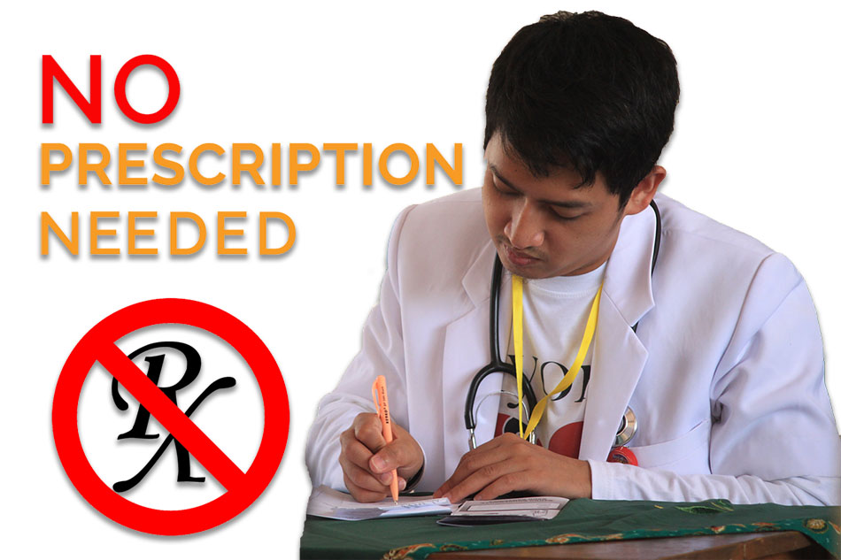 No Prescription Needed | Sign with doctor writing a patient prescription