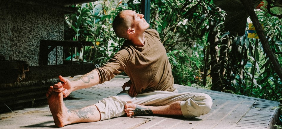 Yoga exercise and meditation in the forest